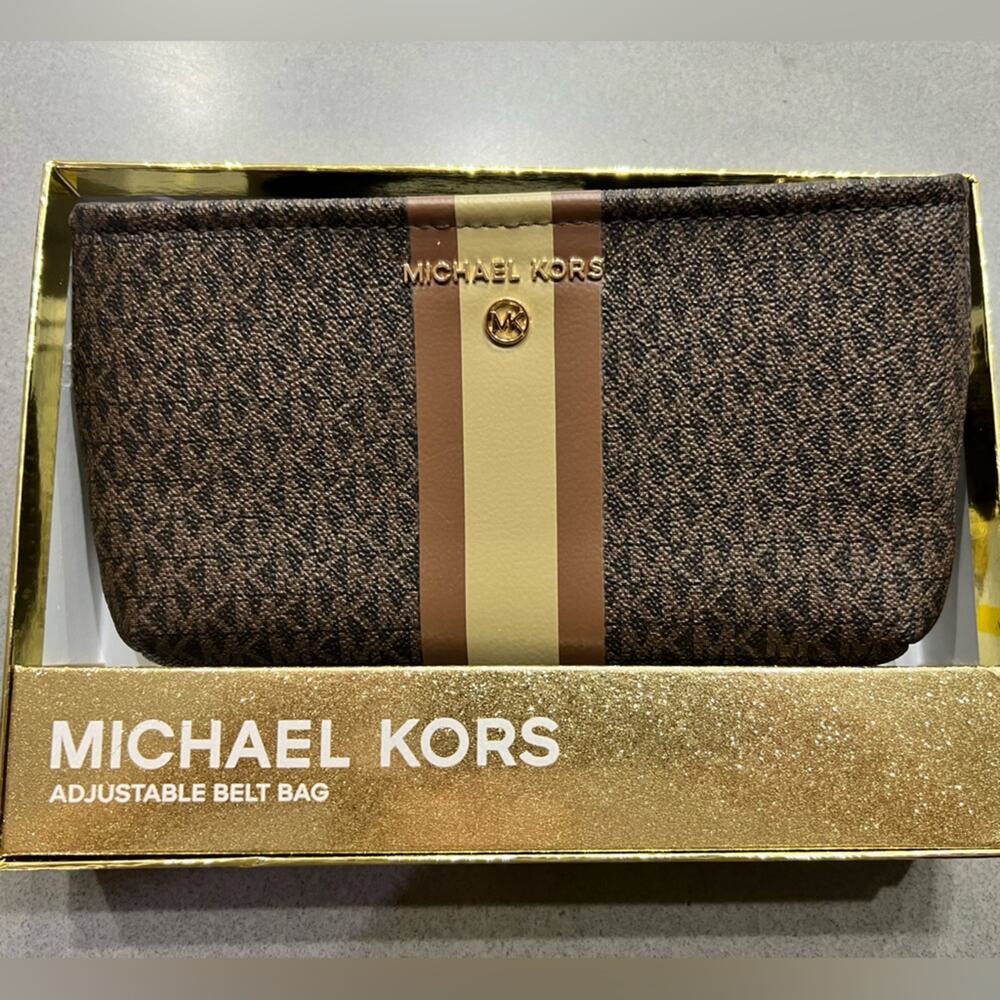 NIB Michael Kors Dark Brown Belt Bag with Gold Accents
